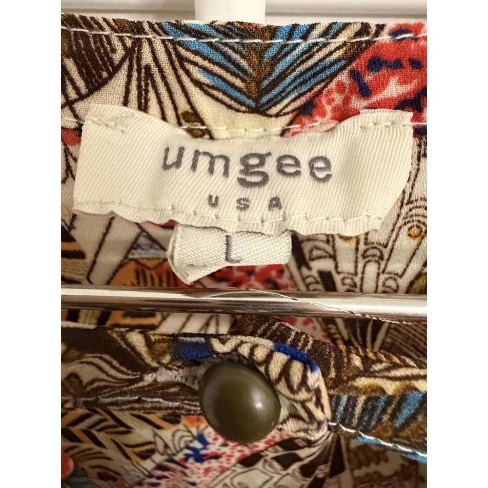 Umgee Boho Multicolor Printed Bell Sleeve Ruffle Hem Mini Dress Size L - Picture 4 of 6